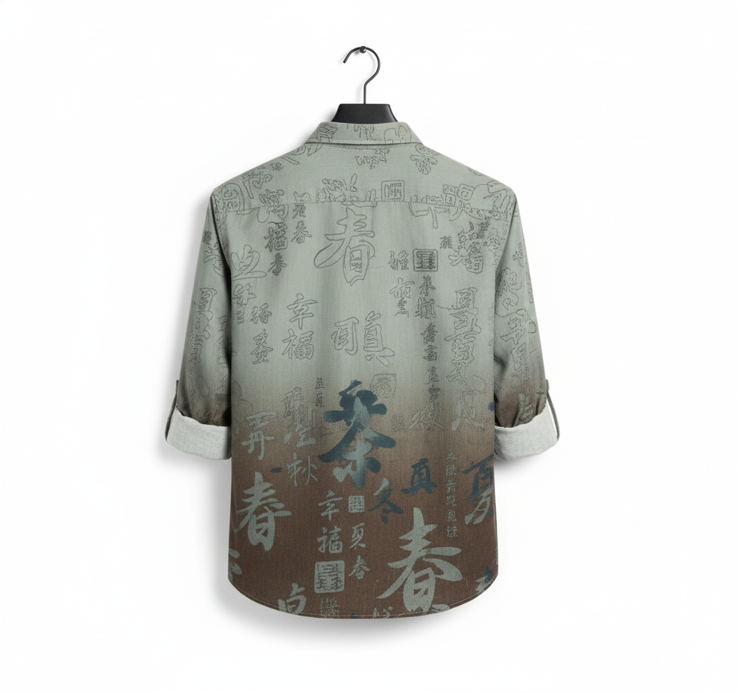 Artistic Script Print Ombre Casual Men's Shirt