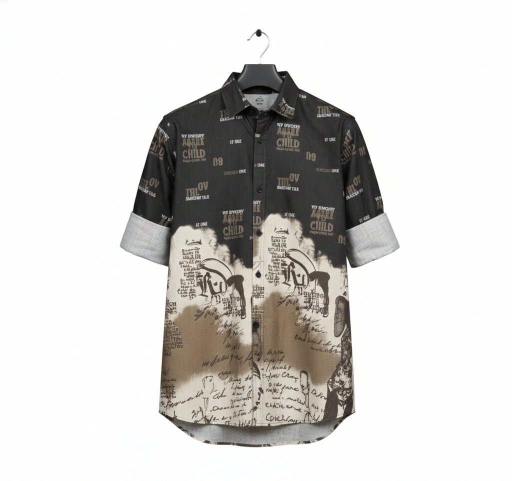 Distressed Graphic Print Fit Casual Shirt